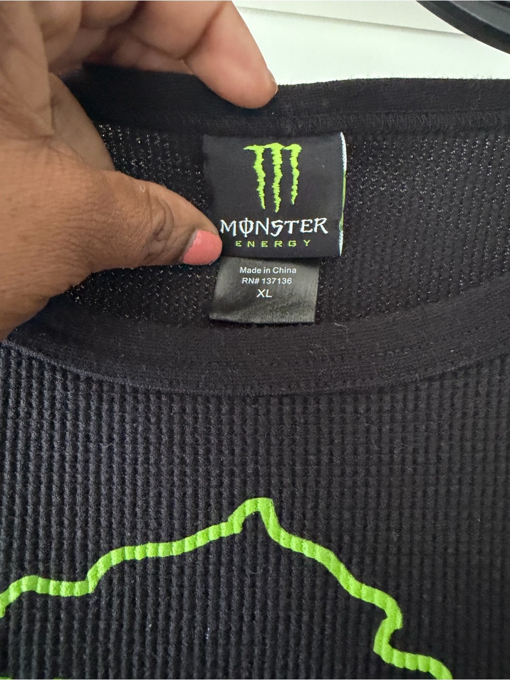 Monster Energy Black Long-Sleeve Thermal Shirt with Neon Green Logo - Picture 3 of 4